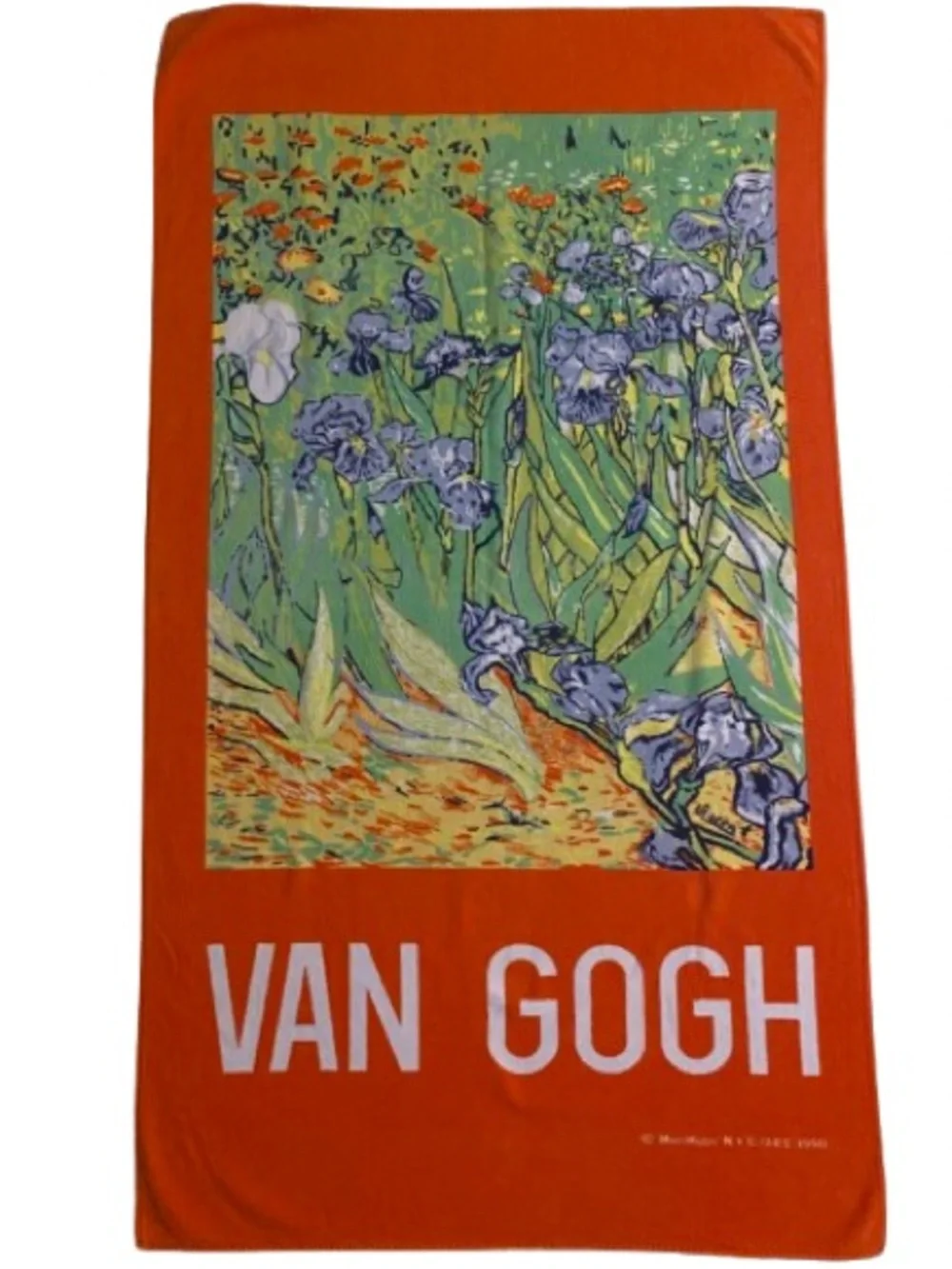 Vintage 1990 Hilasal Van Gogh Iris Design Art Beach Towel 31” x 56” Bold Orange